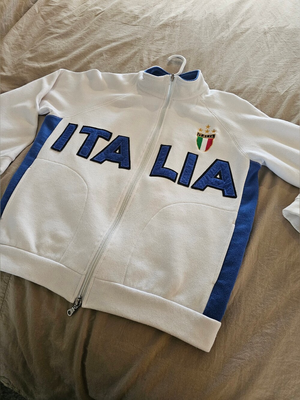 Vintage DK Italia White Full Zip Fleece Jacket Soccer Track Top Y2K Medium